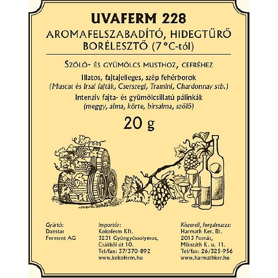 Uvaferm 228 Aromafelszabadító, hidegtűrő borélesztő 20g