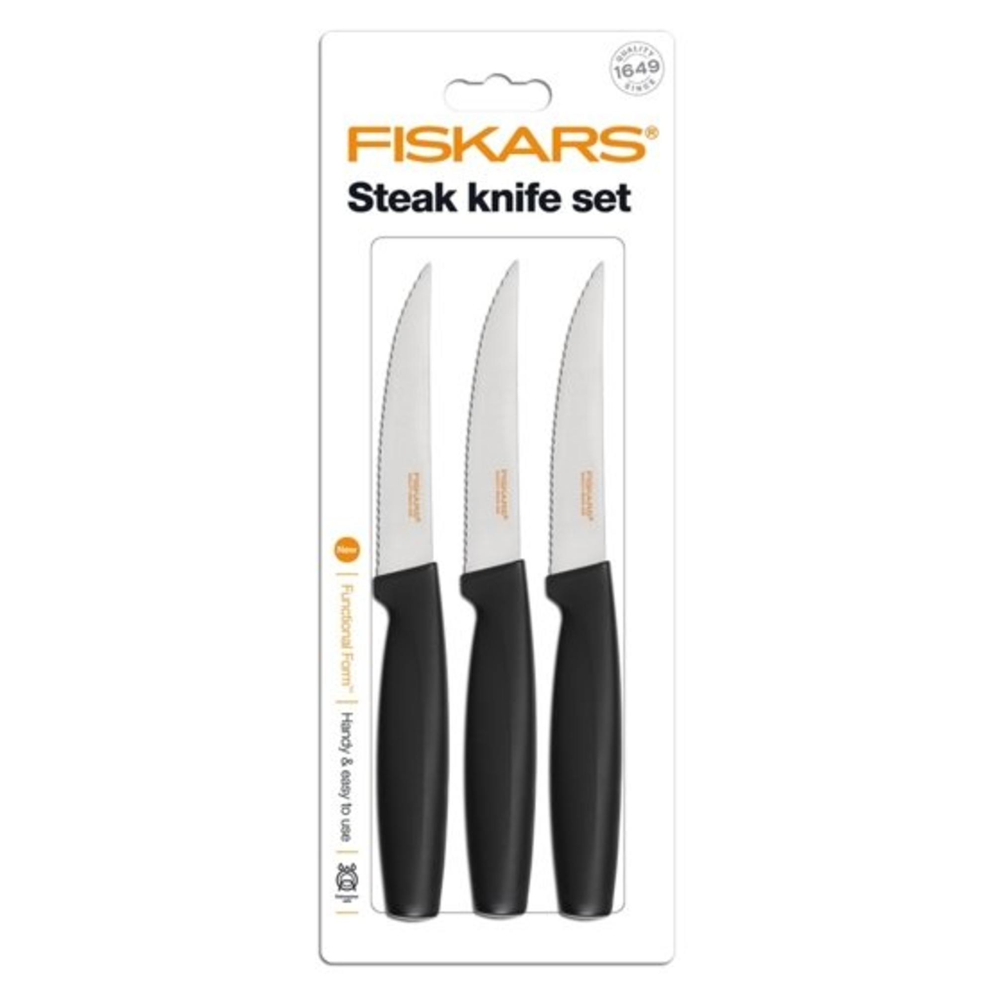 Fiskars Steak késkészlet, fekete, 3db-os - 1014280