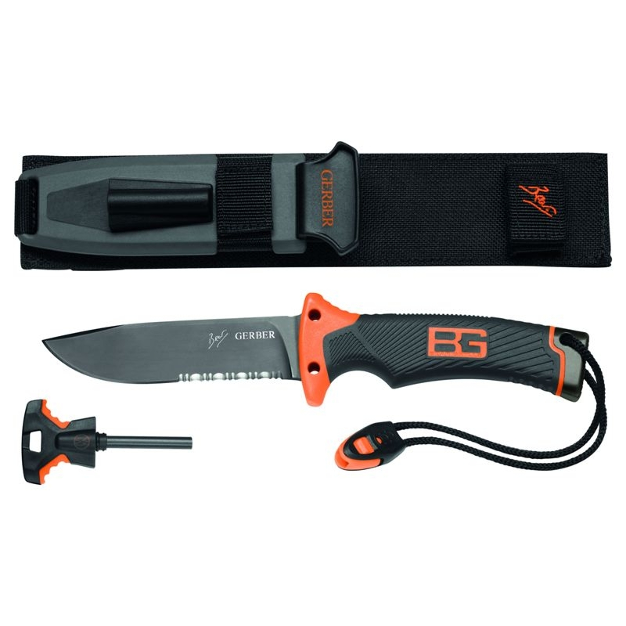 Gerber Bear Grylls tőr, félig fogazott pengével, tokkal, bliszterben - 1013920