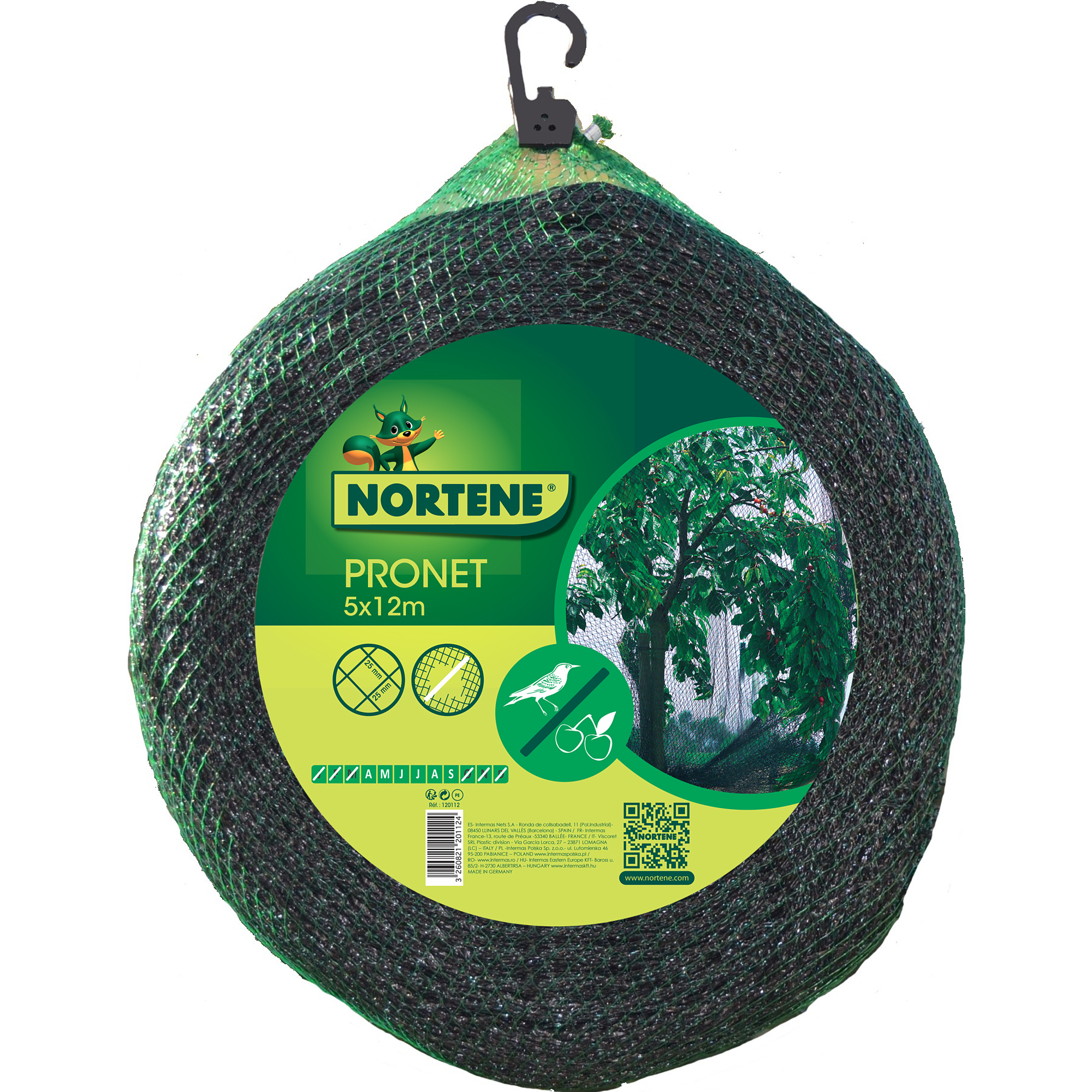 Nortene PRONET PE szőtt madárháló - 5 x 12 m -  25 x 25 - zöld - 120112
