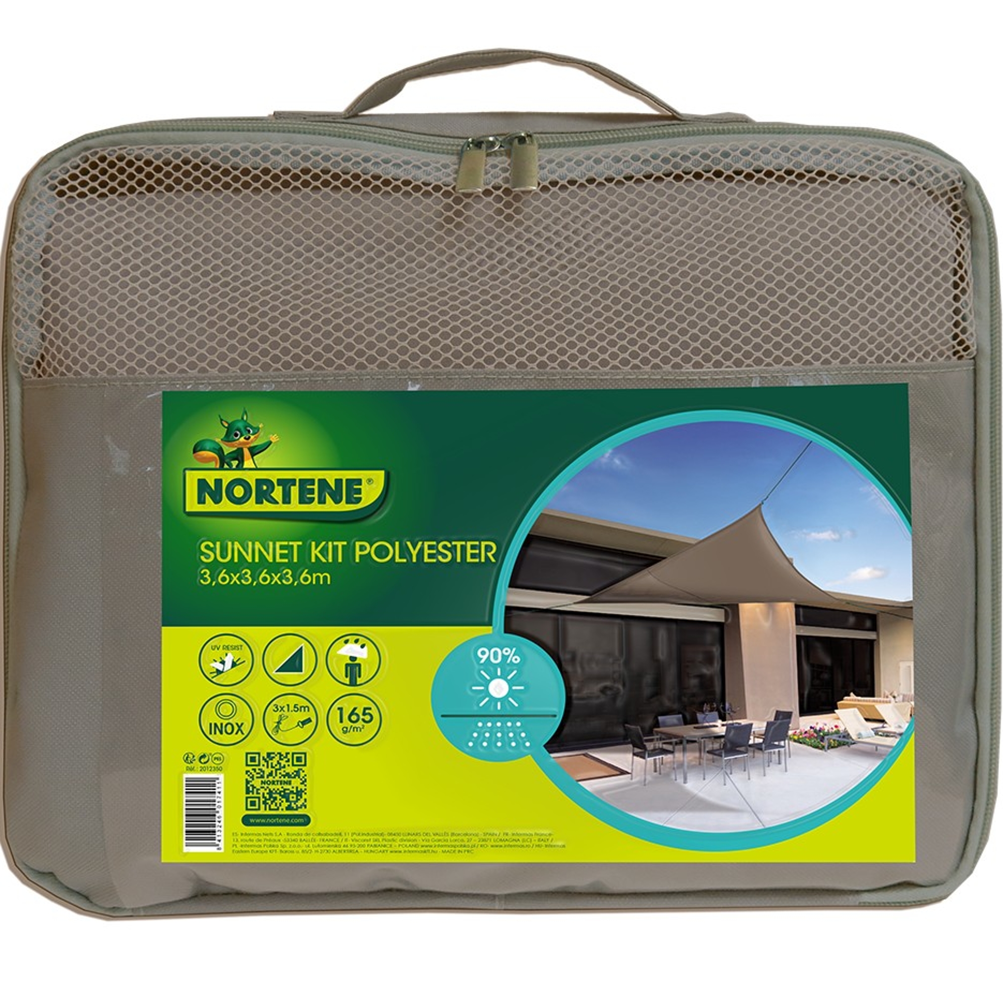 Nortene SUN-NET KIT POLYESTER ?  napvitorla - 3,6 x 3,6 x 3,6 m -  barna - 2012350